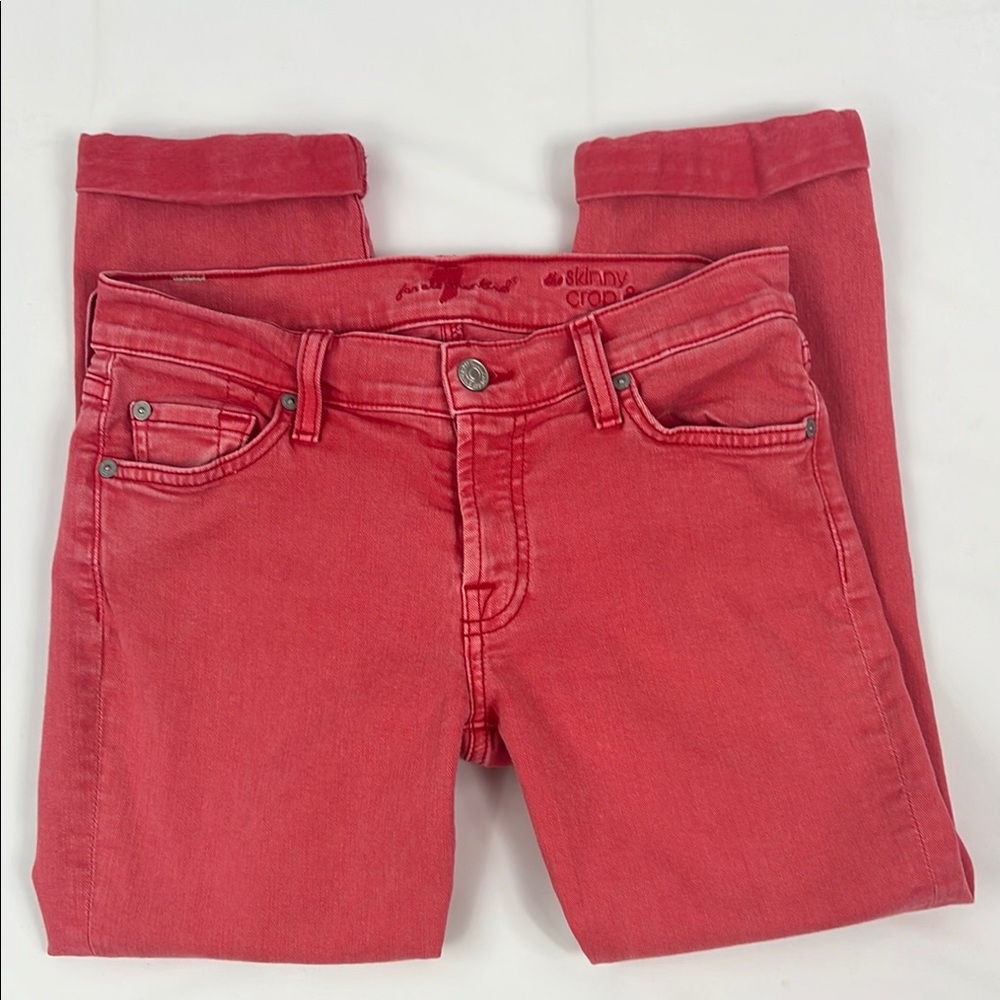 7‎ For All Mankind Coral Preppy Skinny Cropped Vacation Pants Size 27